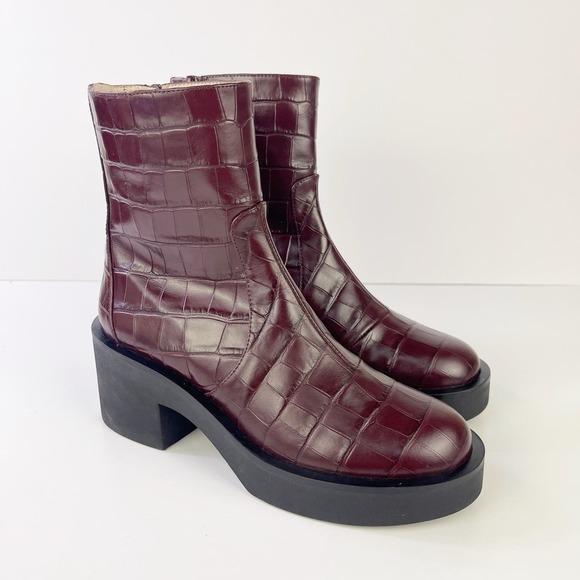 Stuart Weitzman Gotham Zip Boot Croc Printed Leather Burgundy Red Women's 4.5 - Picture 1 of 9